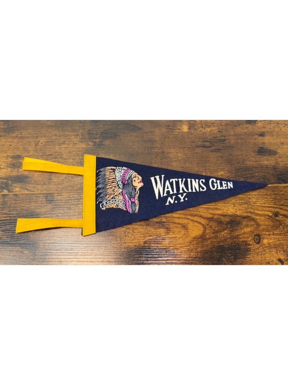 Vintage Watkins Glen N.Y. Felt Pennant With Native American Design